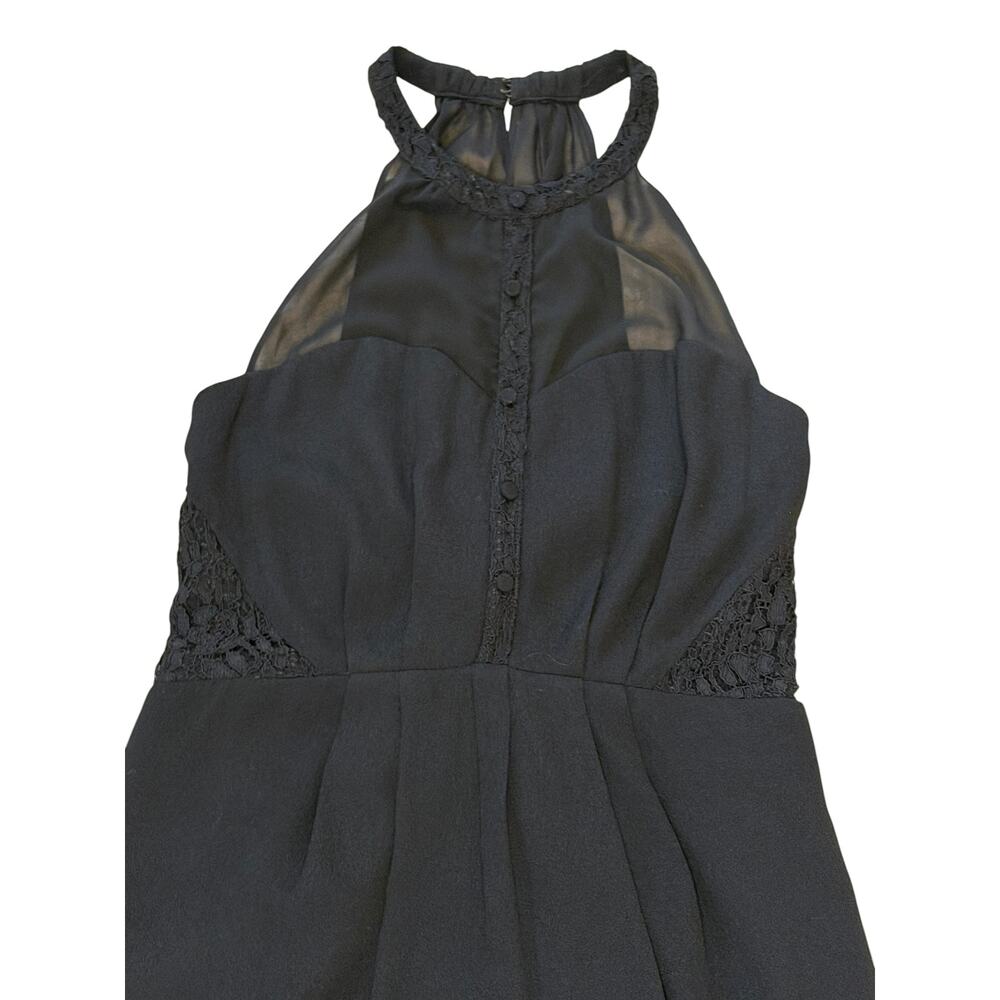 Greylin Black Halter Cocktail Dress | Mesh Yoke | Lace Waist | NWT | Size M - Picture 3 of 12